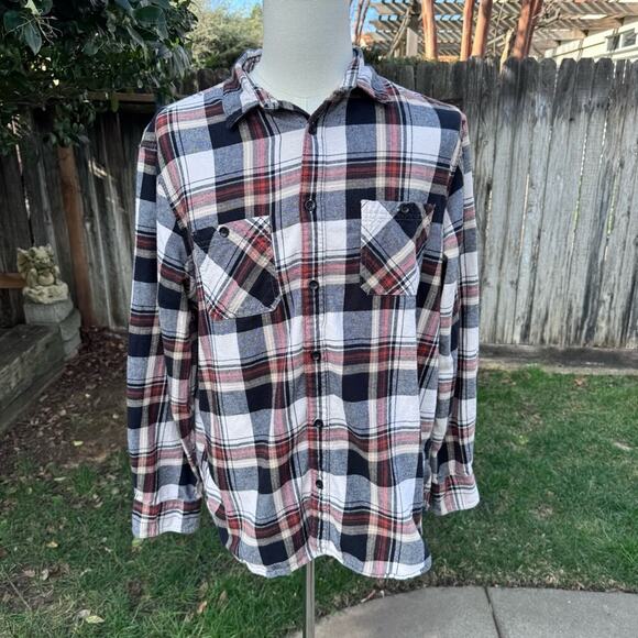 Urban Pipeline Black White Reddish Orange Plaid Flannel Shirt Men's Size XL - Picture 1 of 8